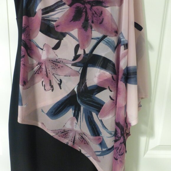 NWT LE CHATEAU black dress with pink and purple chiffon flowy floral layer - Picture 3 of 10